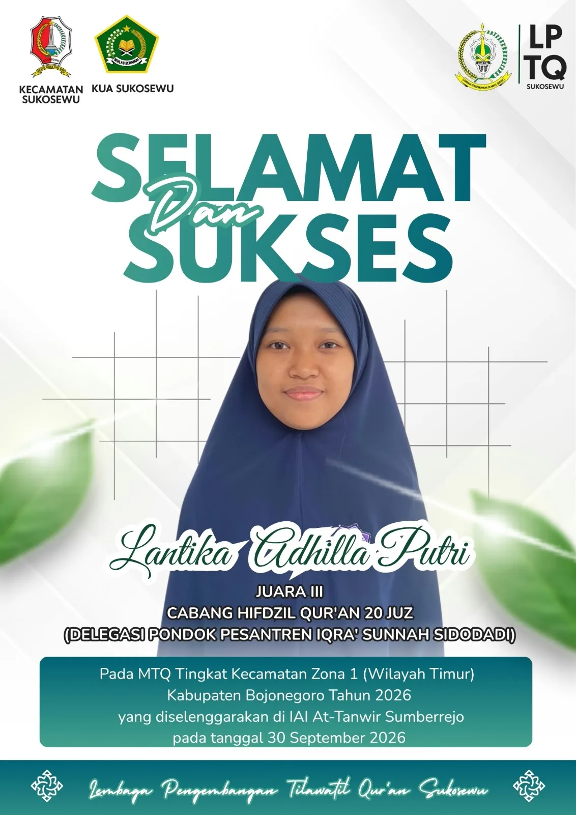 Lantika Edhilla Putri Raih Juara III MTQ Tingkat Kecamatan