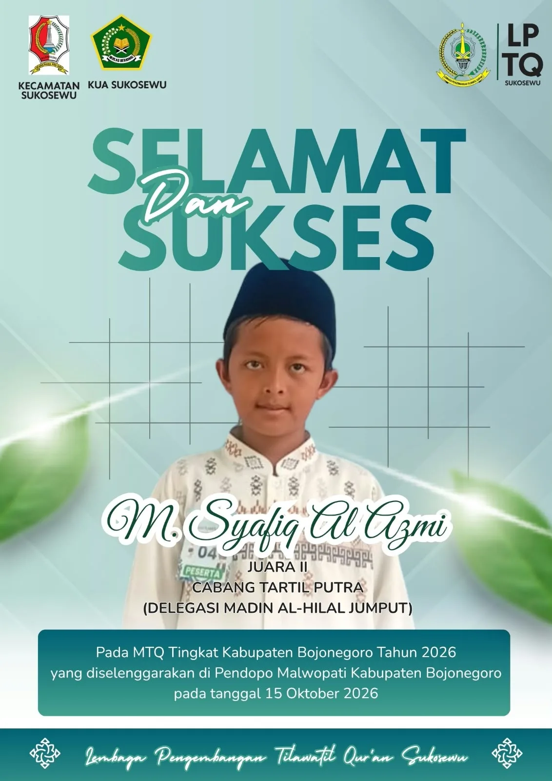 M. Syafiq Al Azmi, Raih Juara II Tartil Putra pada MTQ Tingkat Kabupaten